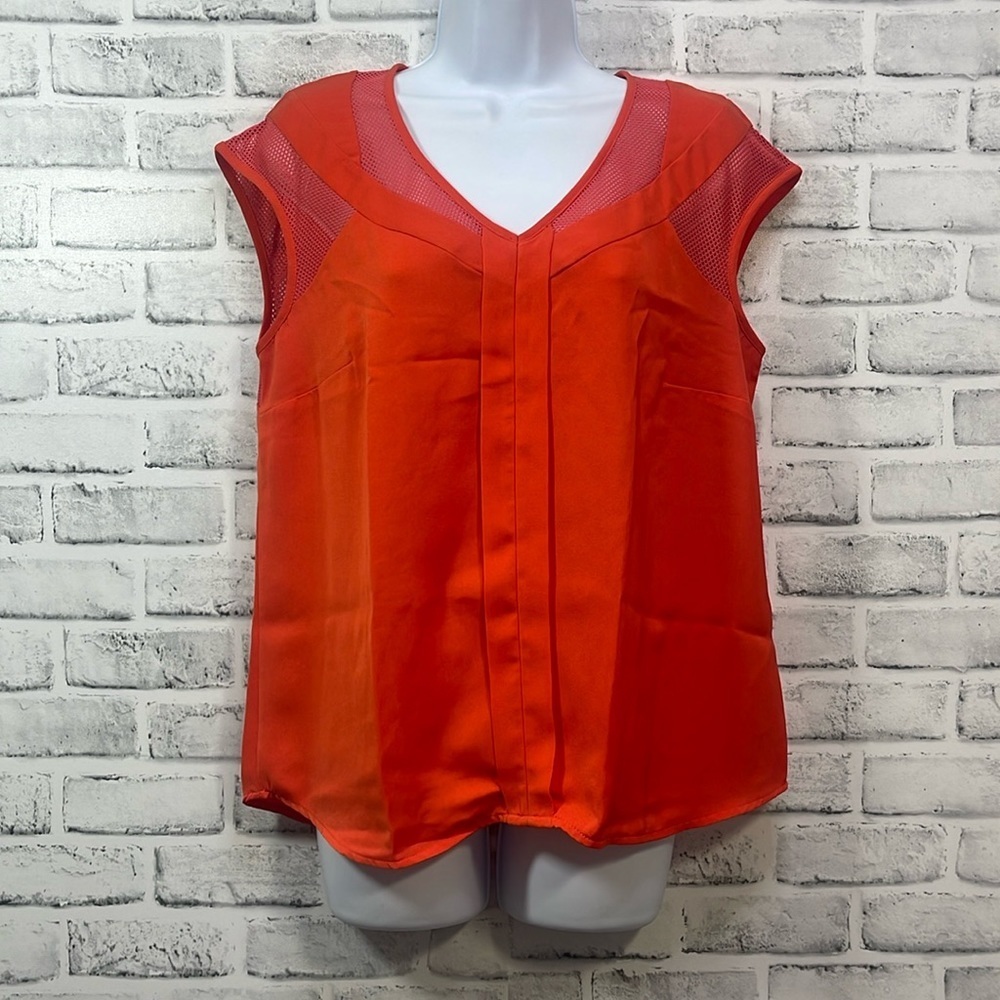 Kut from the Kloth Red Sleeveless Mesh/Fabric Blouse Medium